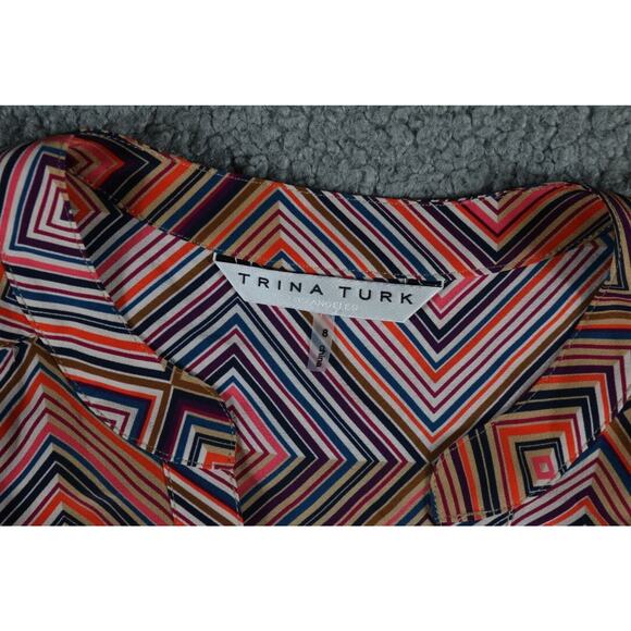 Trina Turk Dress 8 Geometric Print Janny Quirk Silk Pull Over - Picture 5 of 8